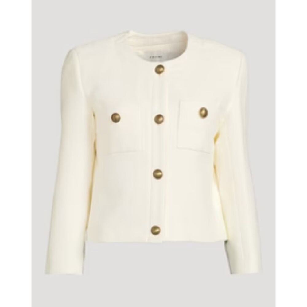 FRAME Cream Cotton Collarless Button Front Jacket Women’s Large - Picture 2 of 11